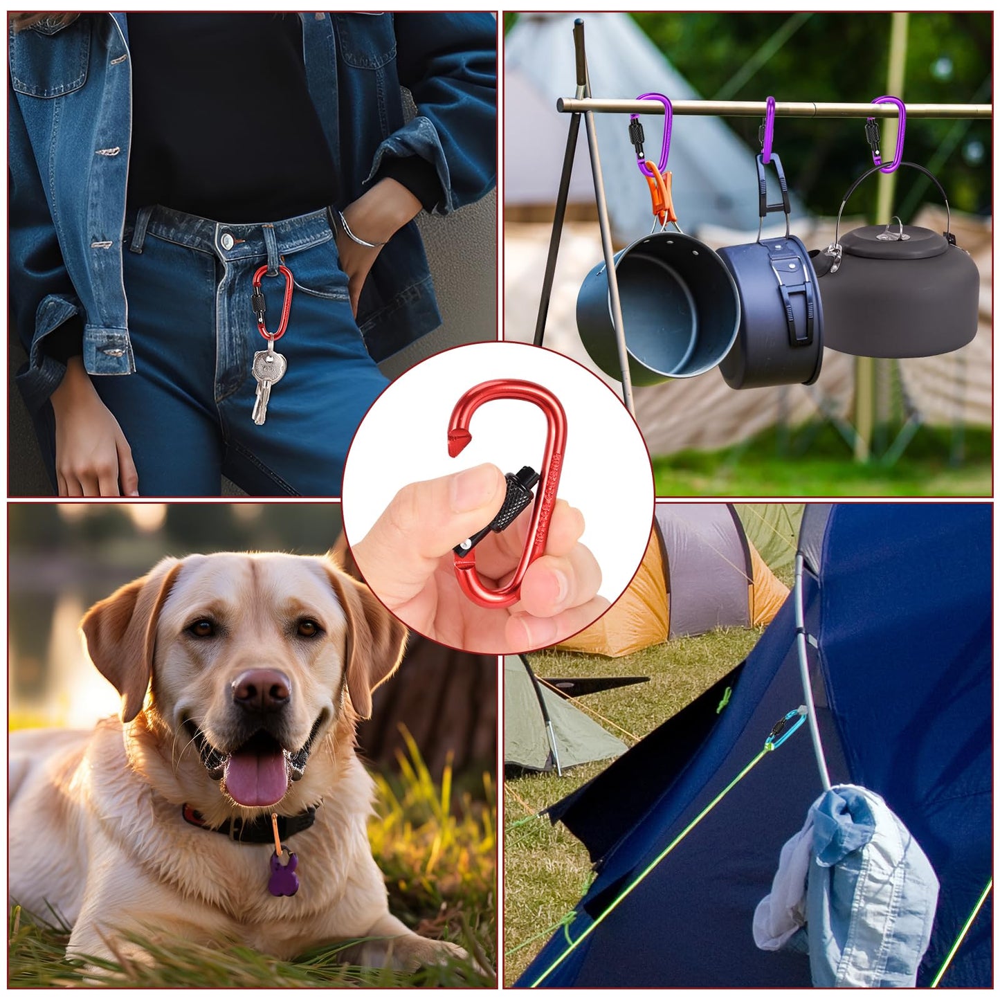 10 Pack Carabiner Clip, 2.28 inch Aluminum D-Ring Shape Locking Carabiners, Snap Hook Sport Accessories for Outdoor Camping Hiking
