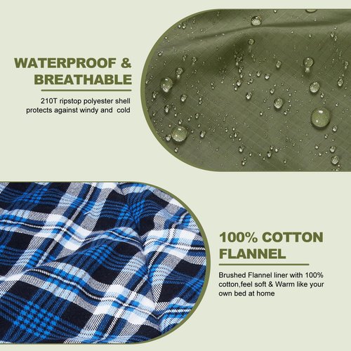 AGEMORE Cotton Flannel Sleeping Bag with Fleece Lined Hood, Waterproof XL Sleeping Bag for Adults, for Cold Weather Camping Backpacking or Hiking, 3-4season with Compression Sack