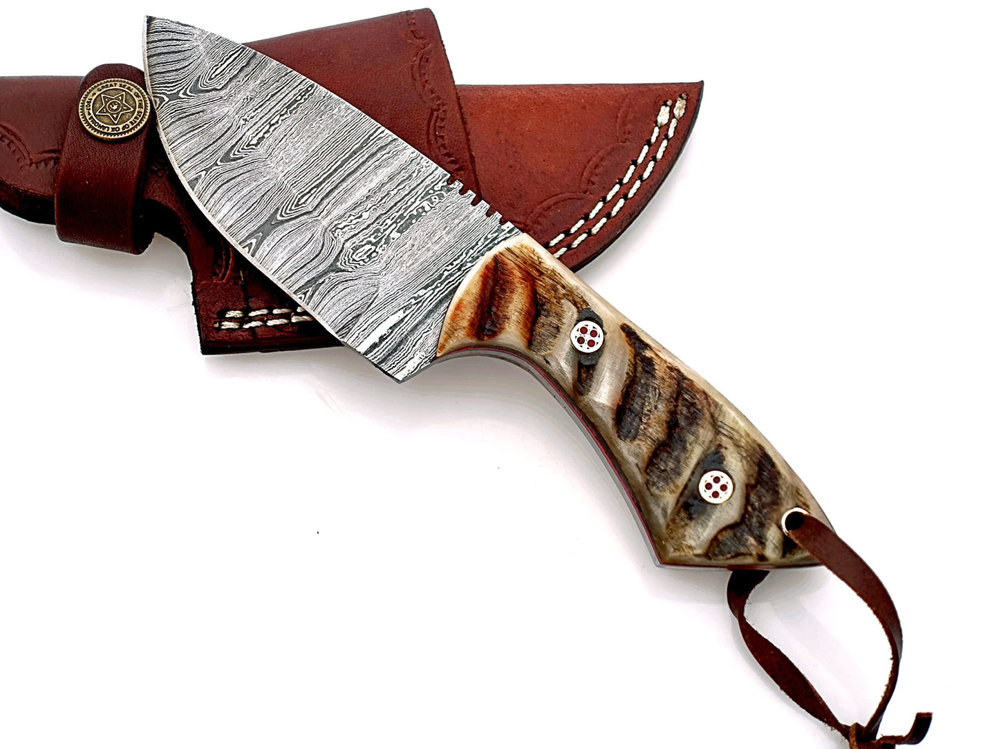 Handmade Damascus Steel Skinner Knife – Premium Survival Knife for Camping, Hiking, and Outdoor Adventures with Leather Sheath OB-1008 (BEIGE)
