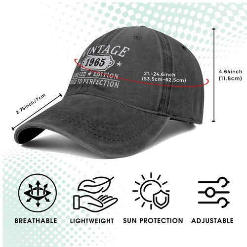 Happy 60th Birthday Gifts for Women Man Vintage 1965 Baseball Cap Funny Gifts Ideas (Black)