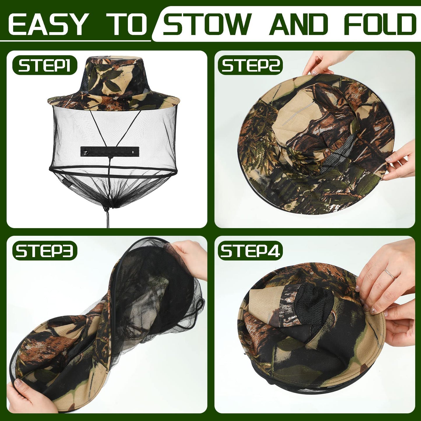 Sureio 8 Pcs Mosquito Net Hat Bee Keeper Hat Net for Head Safari Mesh Bucket Hat Sun Hats Bulk for Fishing Hiking Camping Gardening Men Women