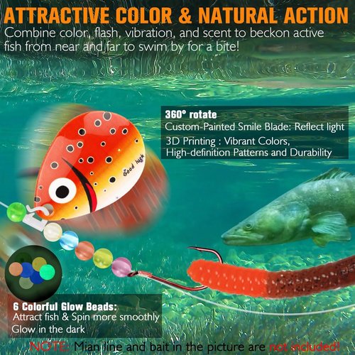 Dovesun Walleye Rigs 16lb Walleye Spinner Rig Crawler Harness with Unique Smile Blades Worm Harnesses for Walleye Fishing #2 Octopus Hooks 7PCS