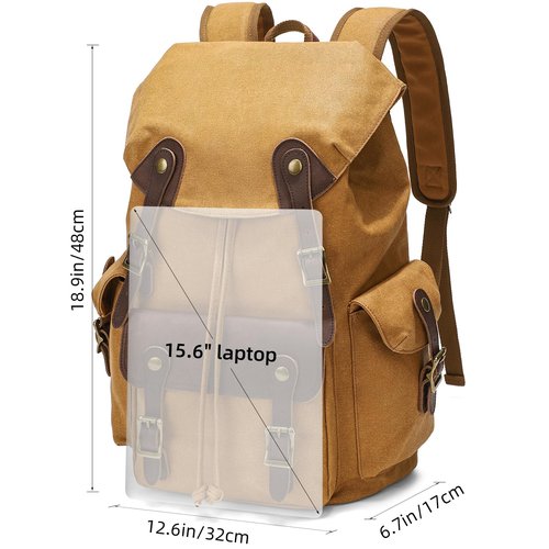 Beeaoo Canvas Backpack Mens Casual Daypack Vintage Travel Rucksack with Leather Trim