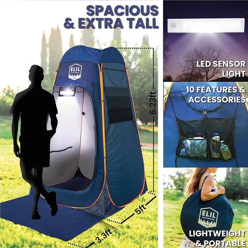Camping Shower Tent with LED Sensor Light 6.23 ft Large Outdoor Shower Enclosure Easy Pop Up Privacy Tent for Beach Portable Shower Tents