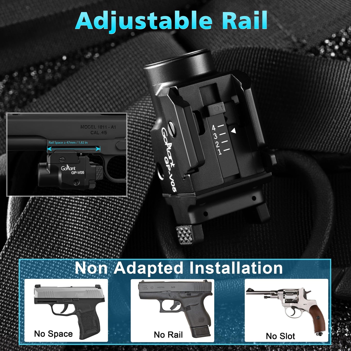 1500 Lumens Compact Weapon Laser Light, Aircraft Grade Aluminum Pistol Light, Adjustable Rail-Mounted Handgun Light and Green Laser Combo (Black)