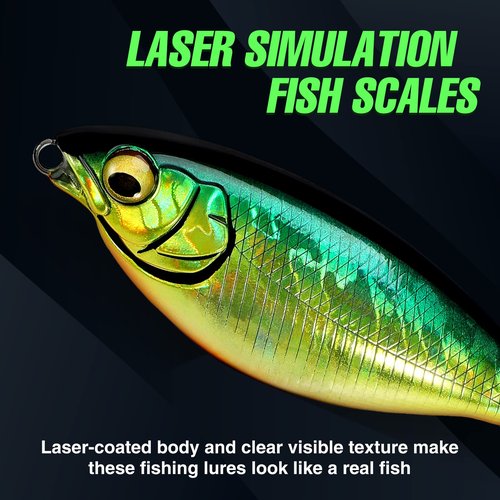 PLUSINNO 4PCS Top Water Fishing Lures for Bass Trout Pike Perch, Plopper Lures with Propeller Tail, Whopper Floating Lure for Freshwater Saltwater