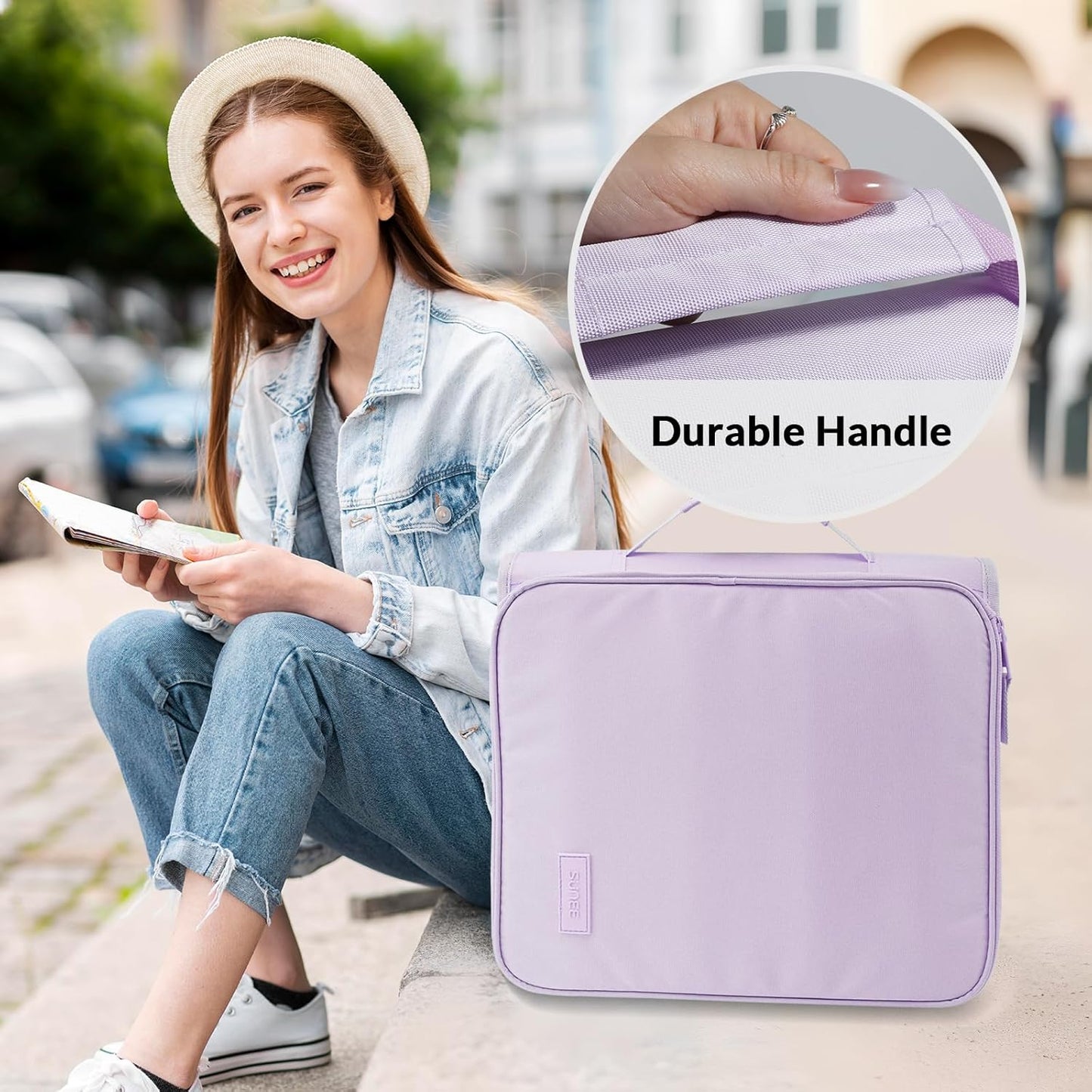 SUNEE Zippered Binder Bag with Handle, 2-Inch 3-Ring O-Ring, 500-Sheet Capacity, Includes Zip Pocket, 5-Tab Expanding File Folder, Multi-Pocket Organizer Binder for Middle School, Pink Lotus