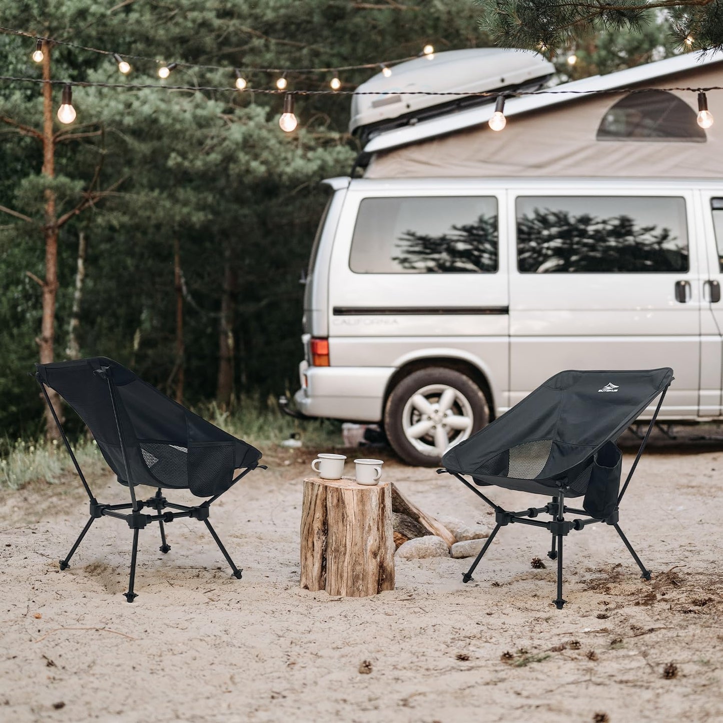 Sutekus Portable Camping Folding Chair Lightweight Camp Chair with Cup Holder and Side Bag Compact Backpacking Chairs for Camp Hiking Lawn Beach Sports (Black)