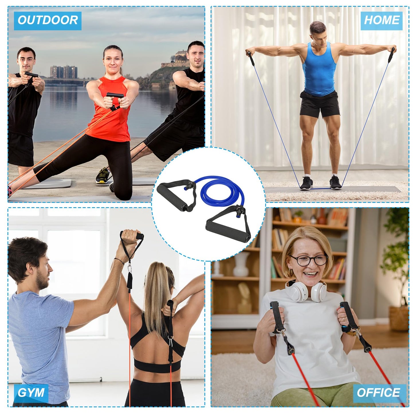 PATIKIL 25Lbs Resistance Bands, Single Exercise Bands with Foam Handles Working Out Stretch Bands for Home Workouts Gym Physical Fitness Yoga, Blue