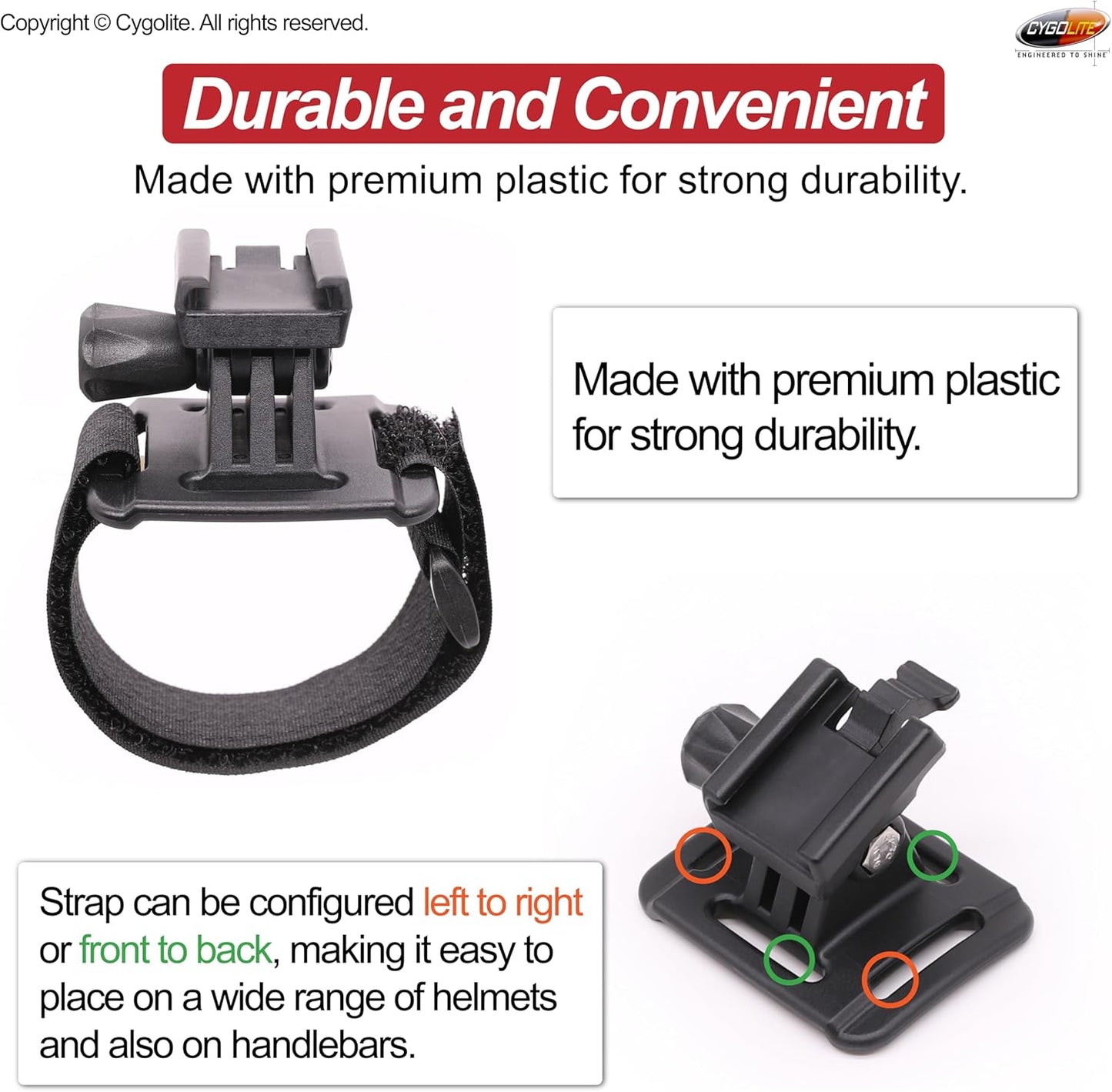 Cygolite Helmet Mount Kit for Ranger, Expilion, Metro, Streak Series Bike Lights, Black, Compact (HLMT-DCV12)