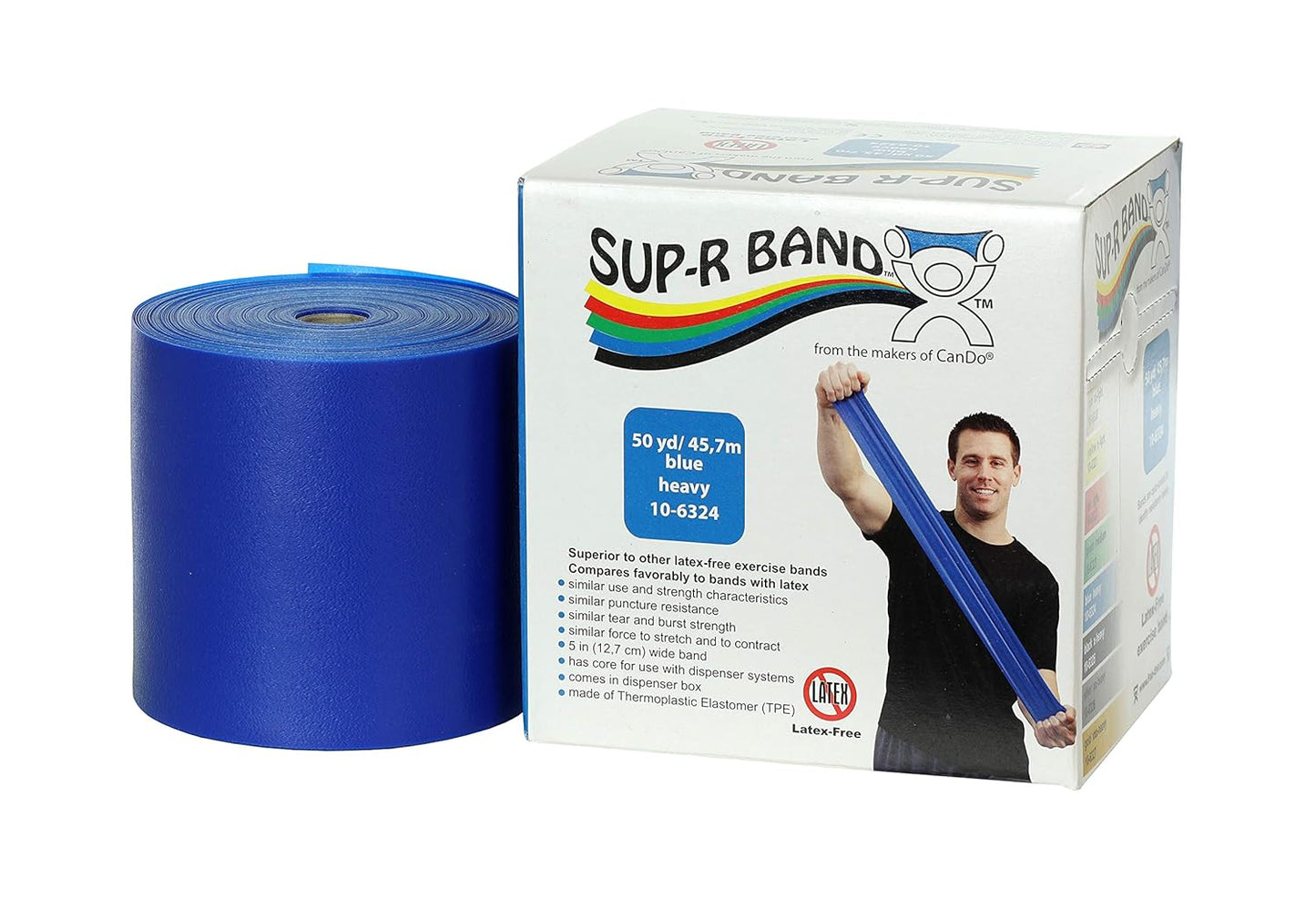 CanDo 10-6323 Sup-R Latex Free Exercise Band, 50yds Length, Green-Medium