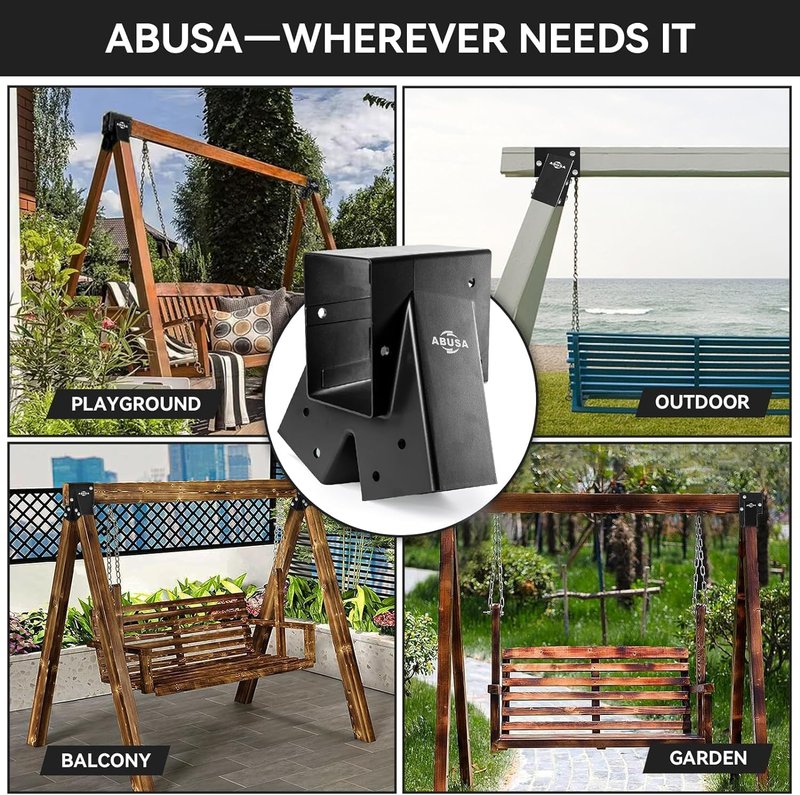 ABUSA Heavy Duty Swing Sets Brackets Including 2 Black A-Frame Swing Set Brackets 2 Swing Seats and 4 Swing Hangers for Playground Equipment Mounting Parts Hardware Included (B007)