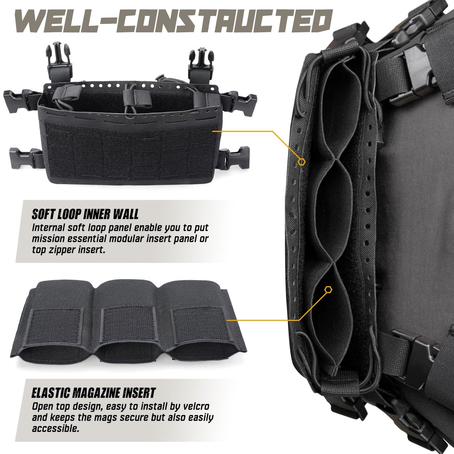 WYNEX Tactical Pouches Chest Pack Modular with Triple Magazine Insert, Molle Chest Rig Carrier