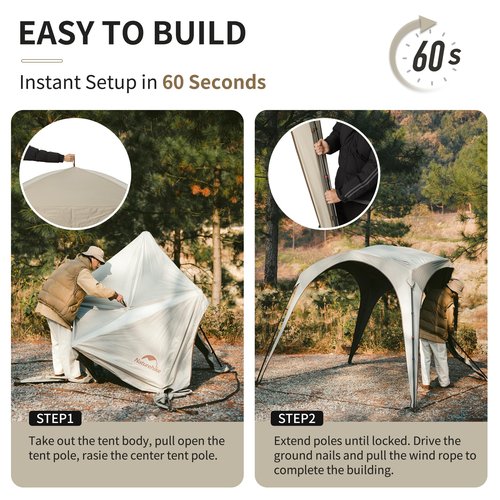 Naturehike Cloud Boundar Camping Tent, 60S Easy Setup Instant Pop up Tents for Camping,Canopy Tent for Sporting Events, Tailgating, Camping, Outdoor Activities
