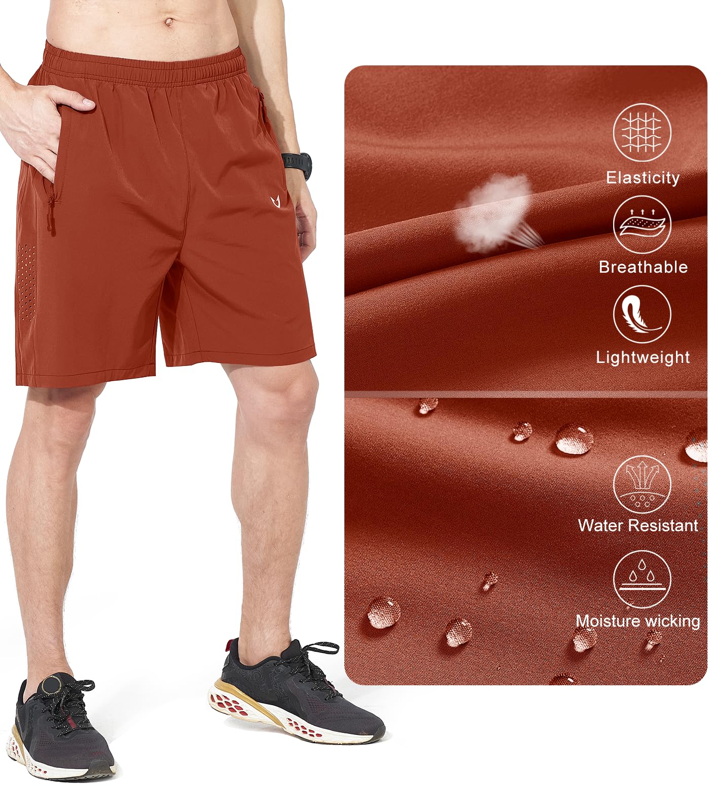 NORTHYARD Men's Athletic Running Shorts Gym Workout 7"/9"/5" Quick Dry Lightweight Sports Basketball Tennis 3 Zipper Pockets REDCLAY 3XL