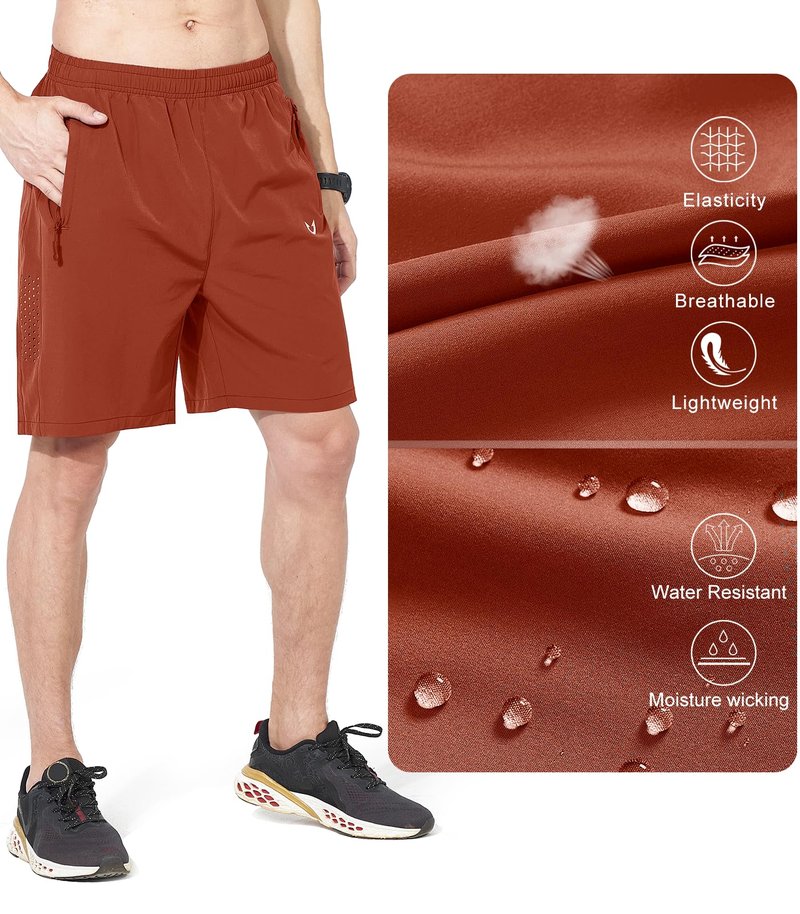 NORTHYARD Men's Athletic Running Shorts Gym Workout 7"/9"/5" Quick Dry Lightweight Sports Basketball Tennis 3 Zipper Pockets REDCLAY 3XL