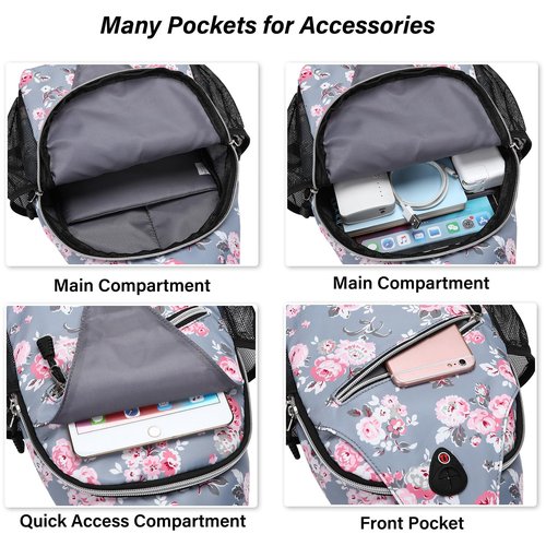 MOSISO Crossbody Sling Backpack, Travel Hiking Daypack Floral Chest Sling Bag Daypack, Peony Bouquet, Grey