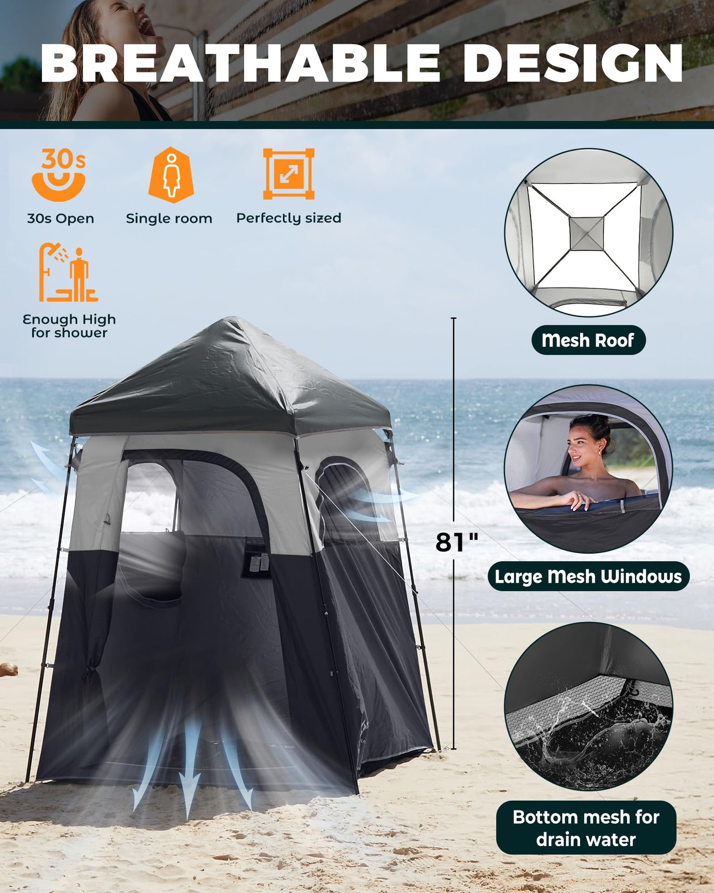 KingCamp Instant Shower Tent, Portable Superior Stable Privacy Shelter, Large Room Outdoor Toilet Tent with Floor for Beach, Camping & Hiking, Setup in Under 60s