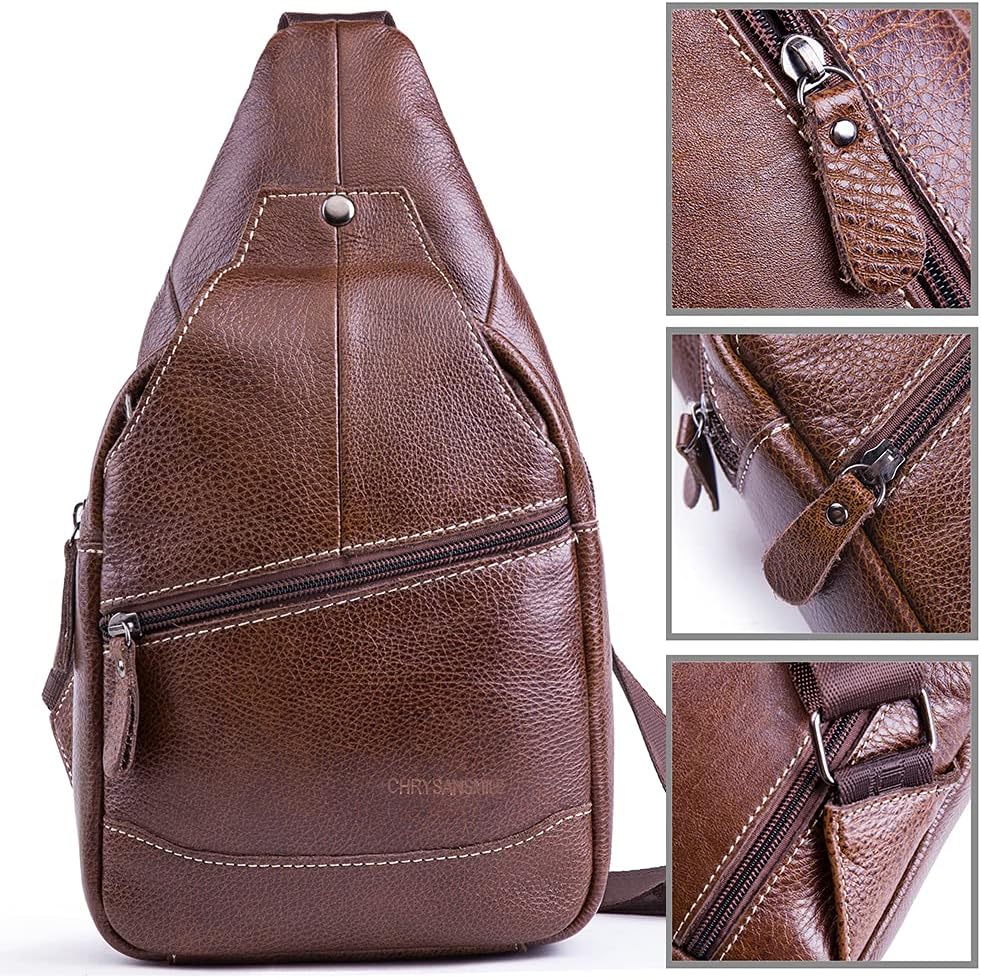 Chrysansmile Sling Bag for Men Black Crossbody Bags for Women Genuine Leather Cross Body Bag Mini Backpack for Travel Outdoor