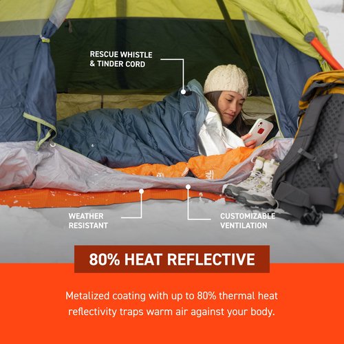 SOL Thermal Bivvy w/Rescue Whistle - Reflects up to 80% Body Heat - Waterproof Emergency Blanket for Survival Gear - Silver
