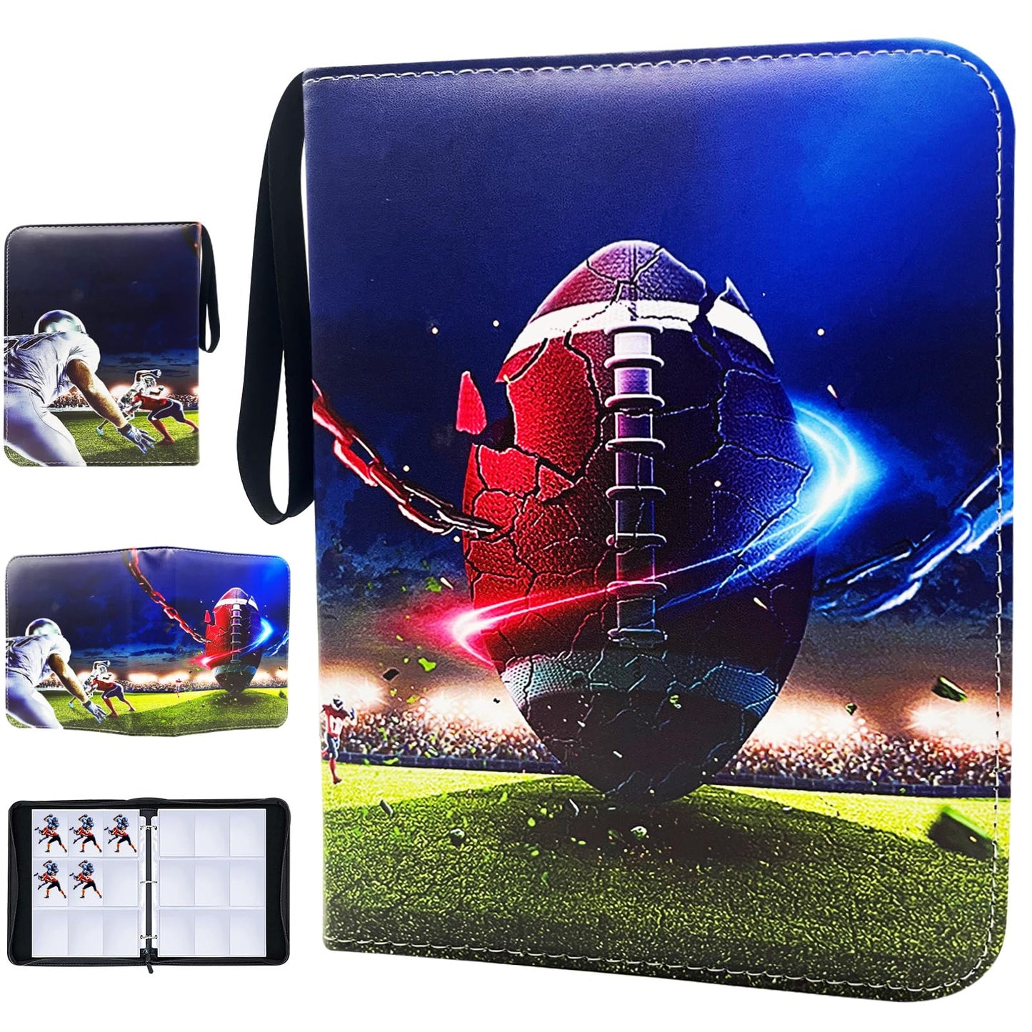 900 Cards Football Card Binder, 9-Pocket Card Collections Trading Card Binder 50 Pages Double-Sided Cards Holder with Zipper 3-Ring Card Album for Sports Football Card Sleeves Protectors