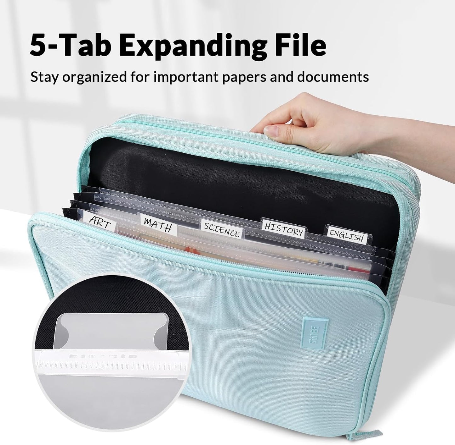 SUNEE Zippered Binder Bag with Handle, 2-Inch 3-Ring O-Ring, 500-Sheet Capacity, Includes Zip Pocket, 5-Tab Expanding File Folder, Multi-Pocket Organizer Binder for Middle School, Pink Lotus