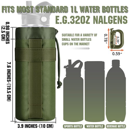 IronSeals 2 Pack Tactical Water Bottle Pouch Foldable Molle Water Bottle Holder Drawstring Open Top Travel Water Bottle Bag for Backpack Camping Outdoor