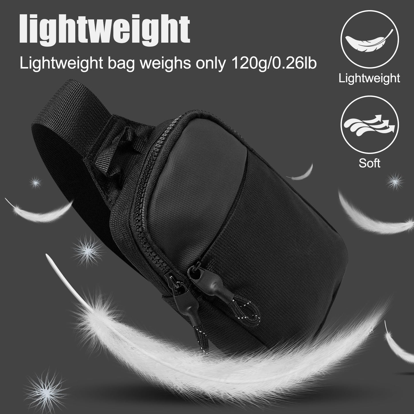 LKEX Mini Sling Bag - Men's & Women's Crossbody Fanny Pack - Casual Personal Pocket Backpack - Phone & Chest Bag (Black, Mini (L*W*H=13*3*19cm))