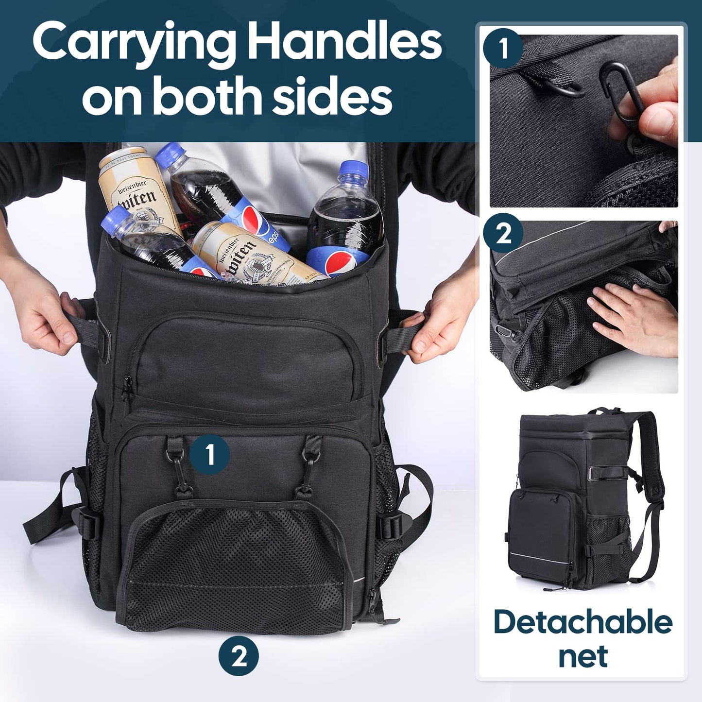 DEWUR Cooler Backpack 45 Can Large Capacity Insulated Backpack, Waterproof and Leak-Proof, Portable with Bottle Opener, Perfect for Picnics, Camping, Beach, Hiking,Shopping, 35L (Black 45Can)