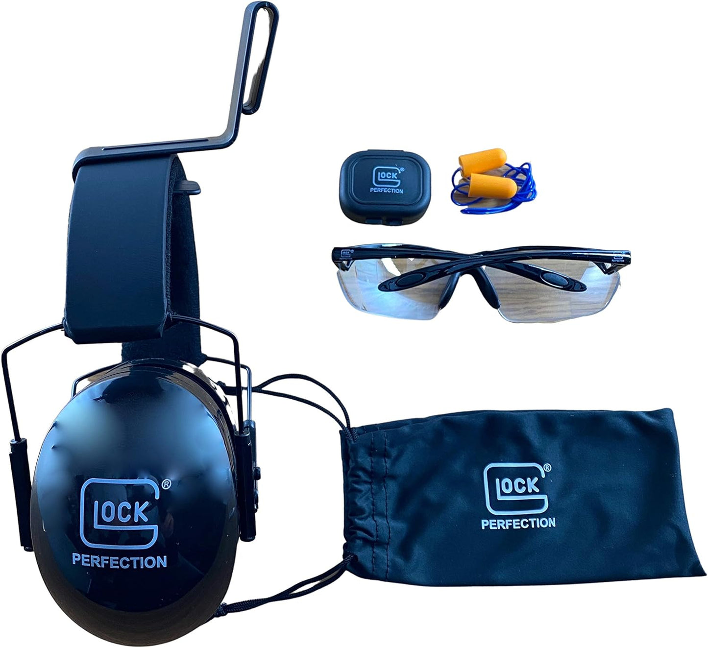 Official GLOCK Range Kit Earmuff Hearing Protectors & Protective Glasses & Earplugs w/ Case