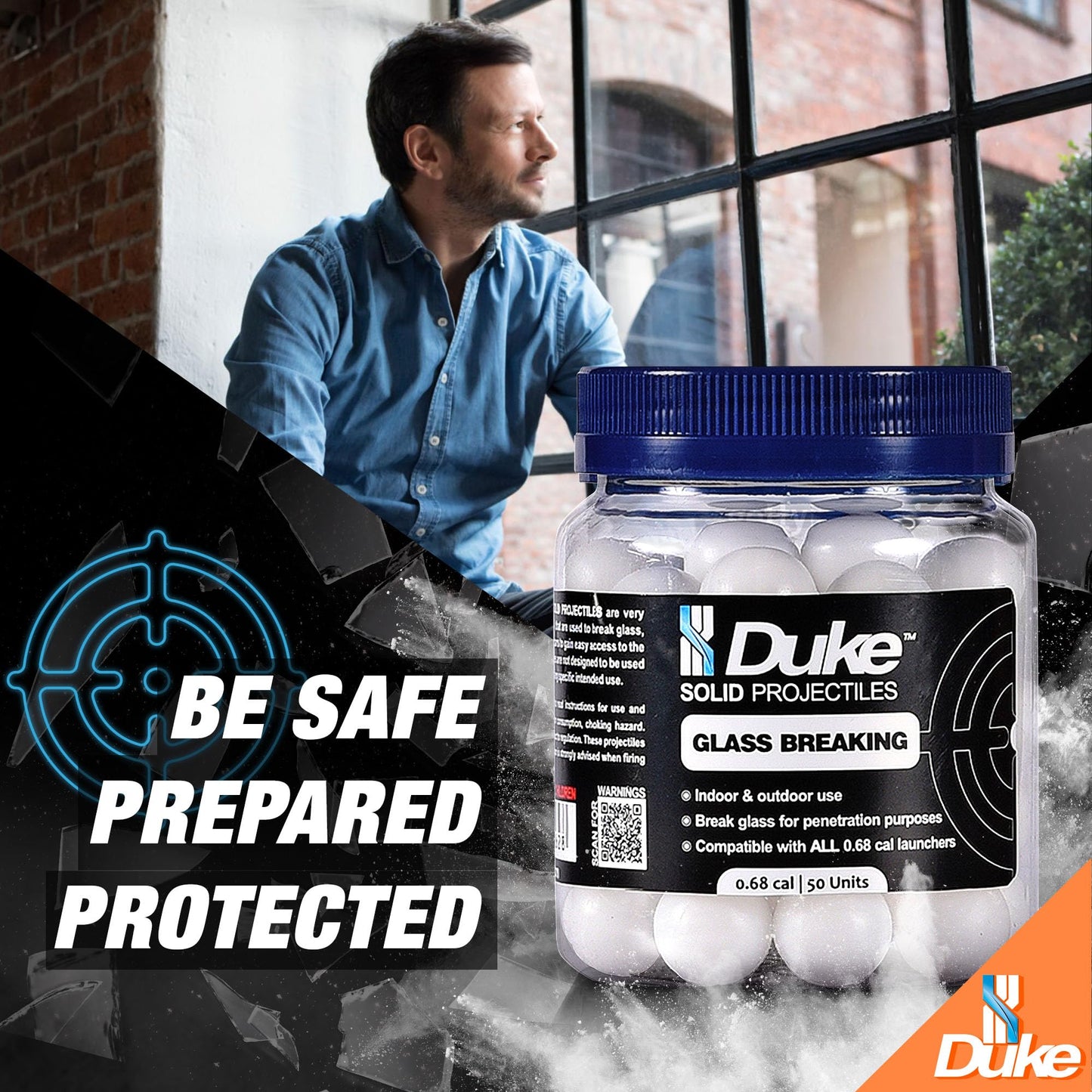 Duke Kinetic Projectiles - 68 Caliber Projectiles Self Defense Balls, Hard Plastic Balls Compatible, Non Lethal for Training - 50 Count