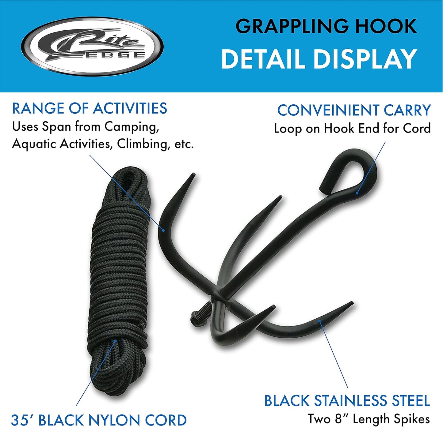 Grappling Hook with Cord - Heavy-Duty SZCO Supplies for Climbing & Outdoor Adventures