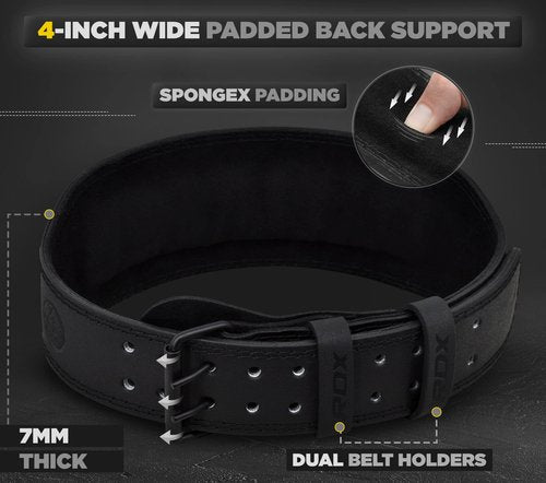 RDX Weight Lifting Belt Gym Fitness, Cowhide Leather, 4” 6” Padded Lumbar Back Support, 10 Adjustable Holes, Weightlifting Powerlifting Bodybuilding Deadlift Squat Workout Strength Training, Men Women