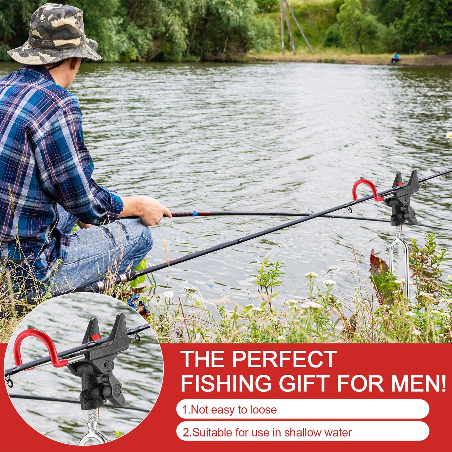 Lenwen 4 Pieces Fishing Rod Holders for Bank Fishing Upgraded Stainless Steel Fishing Pole Holders 360 Degree Adjustable Fishing Rod Stand for Men Father Beach Fishing Equipment Birthday Gift
