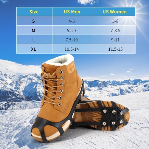 Xproutdoor Ice Cleats Snow Grips, Non-Slip Traction with 9 Spikes Crampons, Upgraded Version Stainless Steel, for Shoes/Boots, Snow Ice Walking