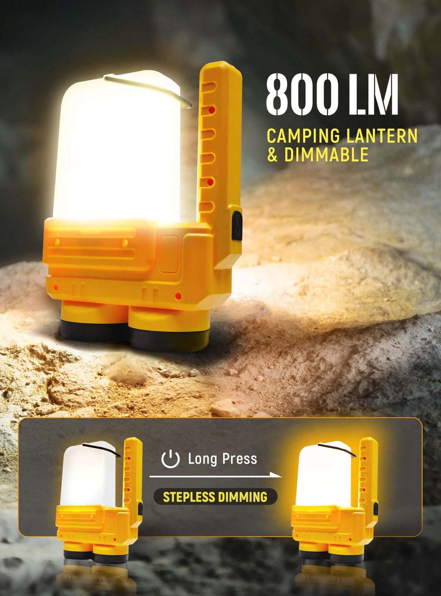 Anhay Rechargeable LED Camping Lantern, Dimmable Lantern Flashlight with Hook, Waterproof Spotlight for Hurricane Emergency, Outdoor, Hiking and Home, USB Cable Included