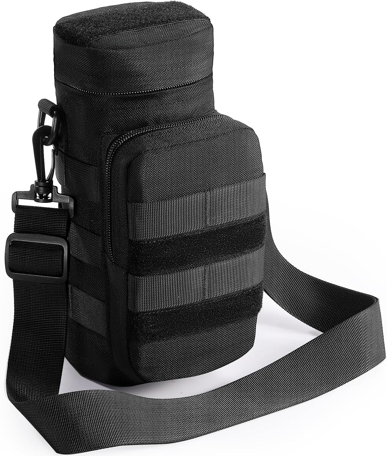 OneTigris Molle Water Bottle Pouch, 32oz Sniper Bottle Holder Tactical Hydration Carrier Bag with Extra Pouch and Detachable Shoulder Strap 1000D Nylon for Hiking Camping Climbing