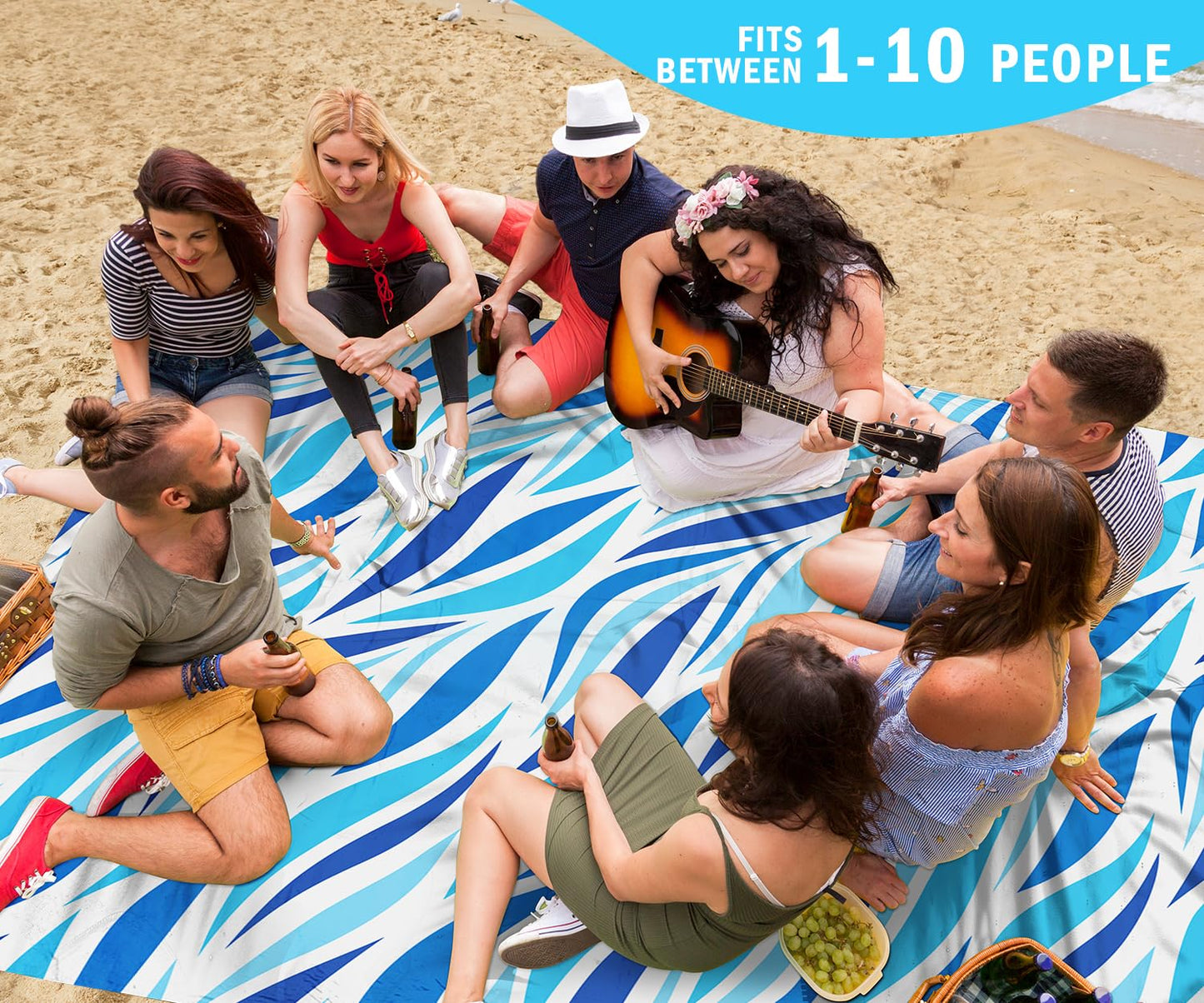 AlphaBeing Large Beach Blanket Waterproof Sandproof, Oversized Sand Free Beach Mat for 1-10 People, Lightweight & Quick Drying Picnic Blanket with 6 Stakes