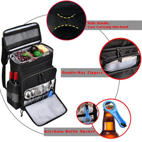 GiMiUiTo Double Deck Cooler Backpack Leak-Proof Large Cooler Backpack,Cooler Bag Insulated Perfect Soft Cooler Bag for Tactical, Camping, Picnic, Beach, Hiking,Grey