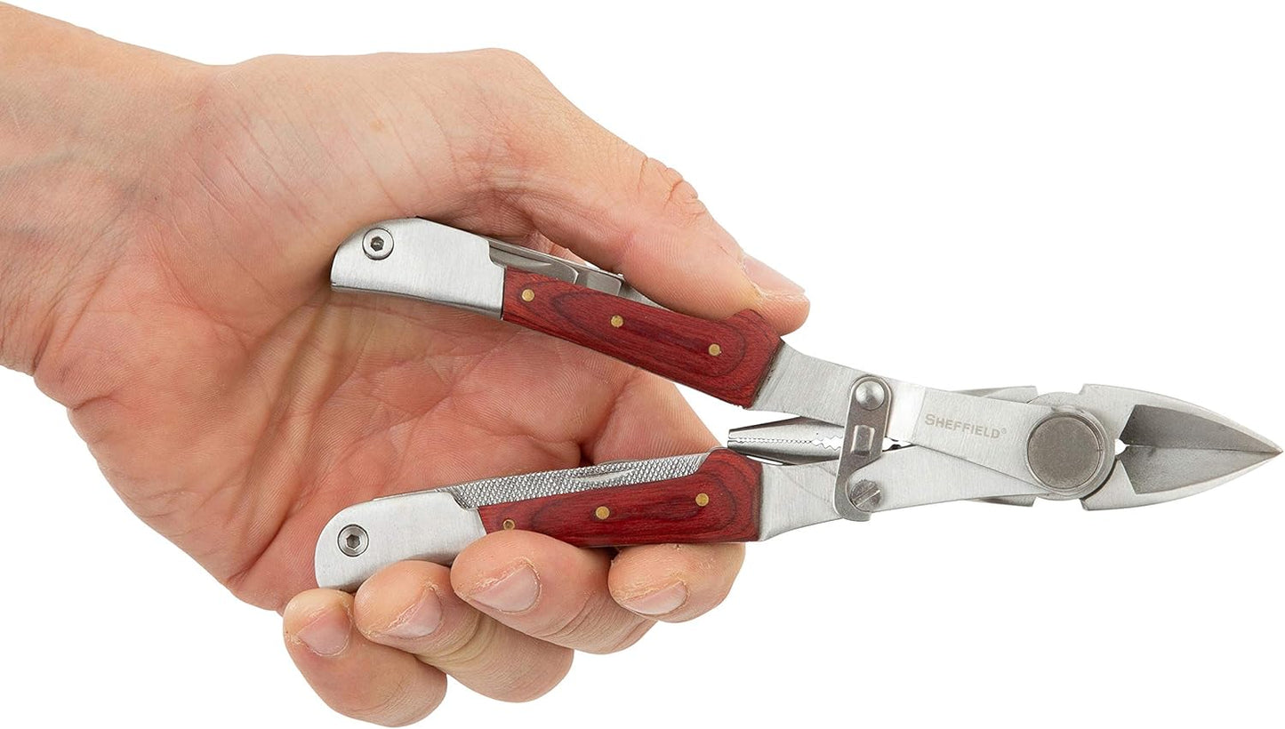 Sheffield 12301 Axe Multi Tool, 12-in-1 Camping Knives & Tools, Utility Tool Double Axe Head, Camping Tool, Stainless Steel Knife Multitool