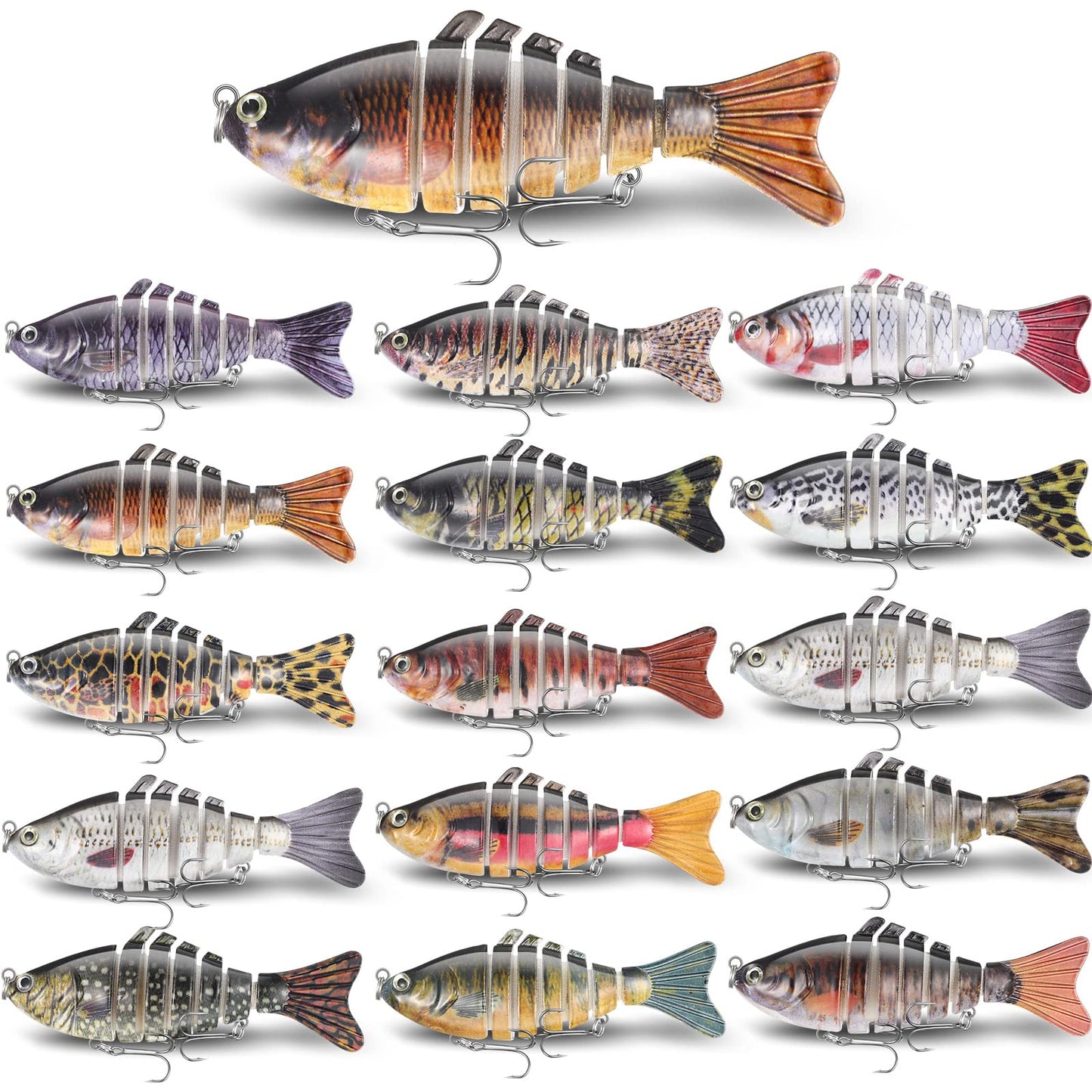 Talltalk 16 Pcs Fishing Lures for Bass Trout Perch Freshwater Trout Perch Freshwater Swimming Fishing Bait Swimbaits for Bass Slow Sinking Lifelike Fish Kit, Multi Jointed