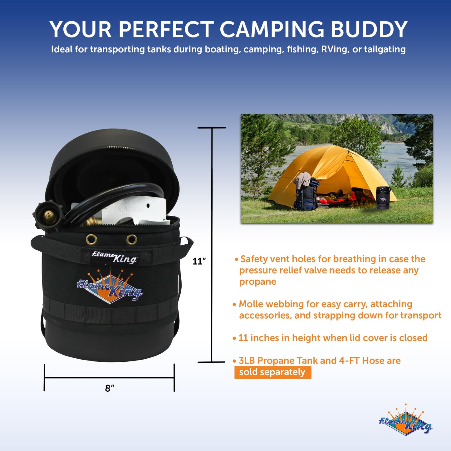 Flame King FK-GH-3LB Gas Hauler for 3LB Propane Tank-Insulated Protective Carry Case, Black