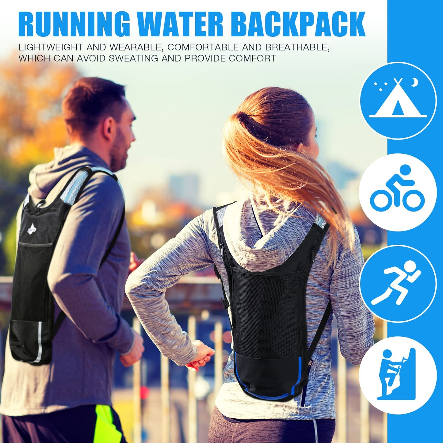 Sweetude 8 Pcs Hydration Backpack Set with 2L Water Bladder for Men and Women Lightweight Water Pack for Cycling Biking Hiking Running Climbing