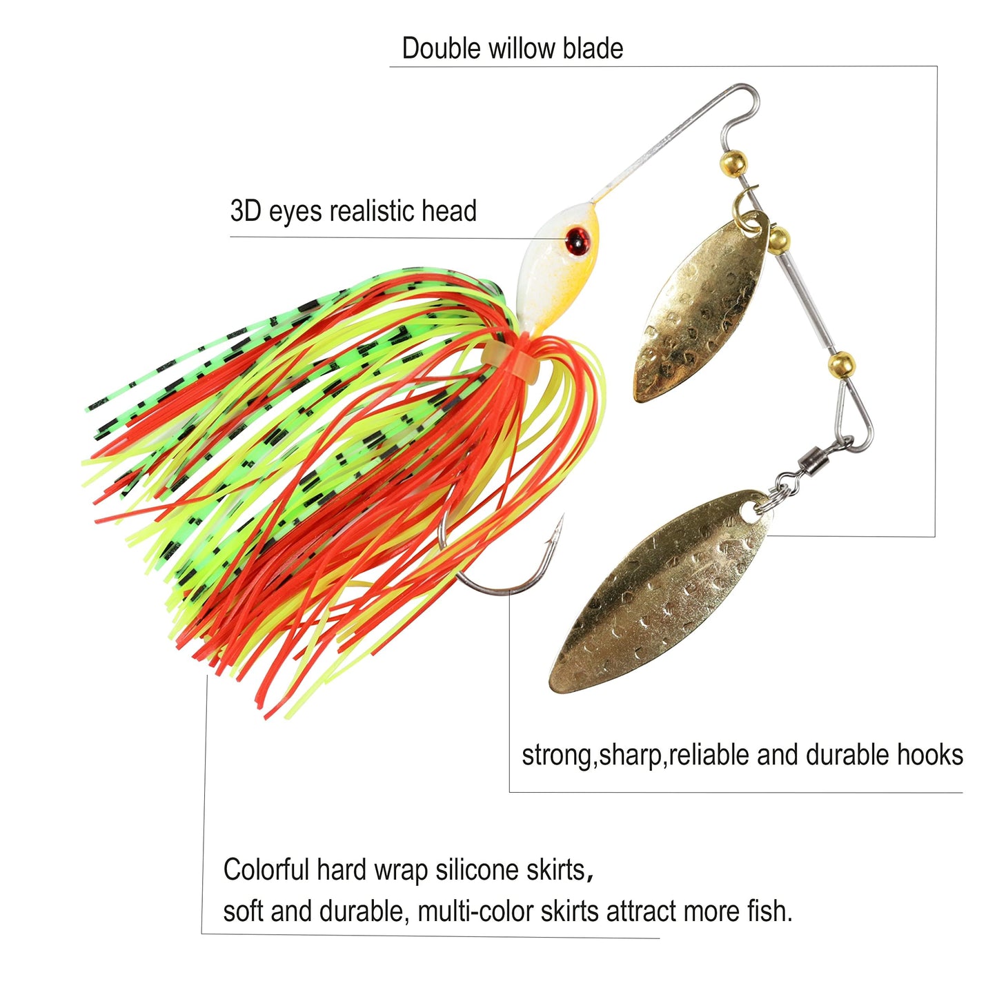 Spinnerbait Fishing Lures Hard Metal Lures kit Jig Spinner Baits for Freshwater Saltwater Fishing (12)
