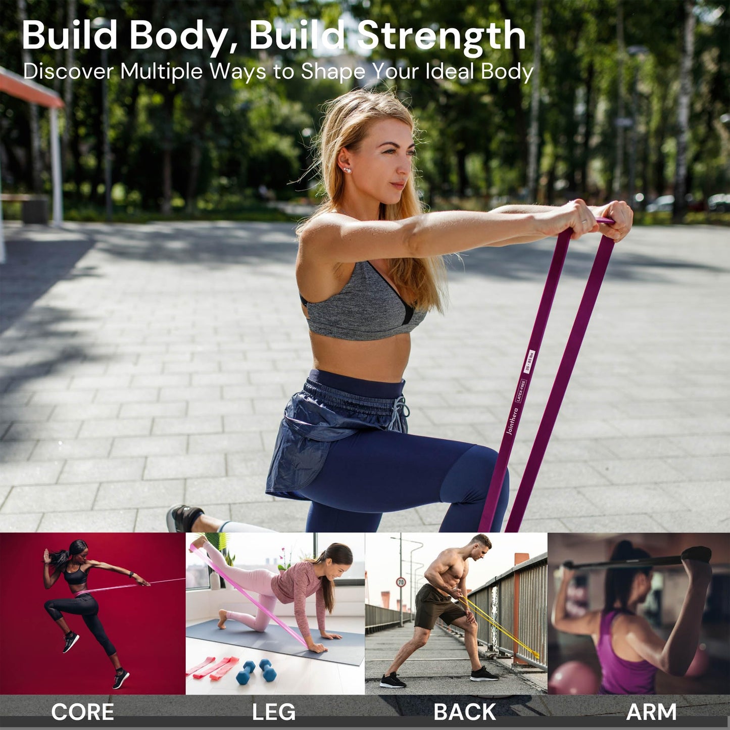 JOINTHERA Premium Latex Free Resistance Bands for Working Out - Set of 5 + Carrying Bag | Non Latex Pull Up Loop Workout Bands Resistance for Women and Men | Stretching, Exercise and Muscle Training