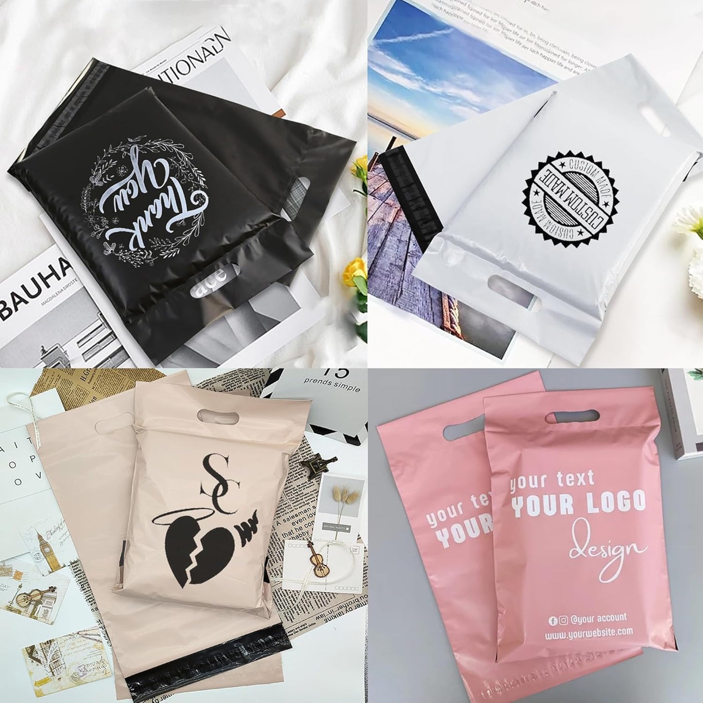 50-100PCS Custom Upgrade Design Shipping Bags with Handle, Personalized Mailing Bags for Clothing with Self Adhesive Strip, Waterproof, Tear-Proof (25.5×33cm(10×13inches))