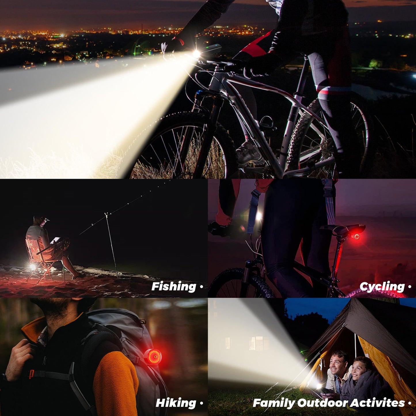 2025 Anti-Glare Front Rear Sensor 3000Lux Bike Lights, 5+6 Kind Warning Modes Bicycle Light and Tail Light Set, Long Time Waterproof Bike Accessories for Night Riding City Streets Mountain, Black