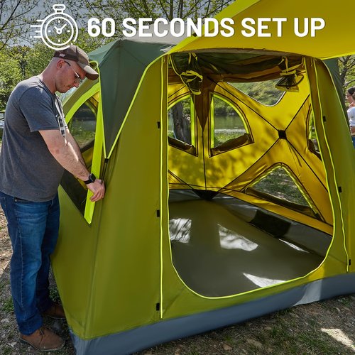 Timber Ridge 4 Person Instant Pop Up Hub Tent, Easy 60 Second Setup, Weather Resistant Camping Family Cabin Tent with Rain Fly and Carry Bag for Camping Hiking Outdoor Travel
