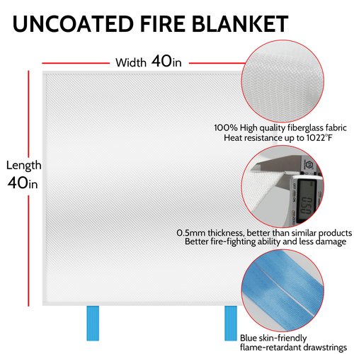 Black pro Fire Blanket, Fire Retardant Blanket,Emergency Fire Blanket for Kitchen, Home, School, Fireplace, Grill, Car, Office and Warehouse. CE Certified. 2 Pack