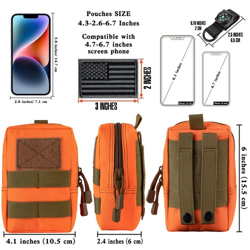 bvya 2 Pack Tactical Molle Pouch Multi-Purpose Compact Waist Pack Water-Resistant Small Utility EDC Pouch with Flag Patch for Molle Backpack, Mini Compass Included